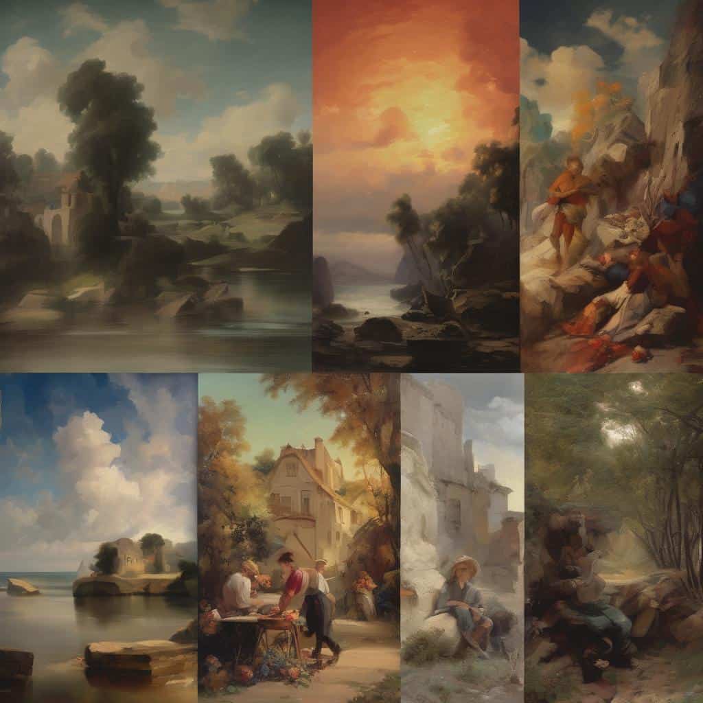 Παραστάσεις τοπίων και σκηνών εμπνευσμένων από μεγάλους καλλιτέχνες, αφιερωμένες στην τέχνη που ενέπνευσε γενιές.