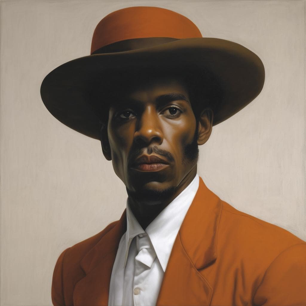 Εξώφυλλος πορτρέτου μουσικού καλλιτέχνη με καπέλο, χρωματιστά ρούχα, inspired by iconic artists, για τα άρθρα για καλλιτέχνες που ενέπνευσαν γενιές και μουσική ιστορία.